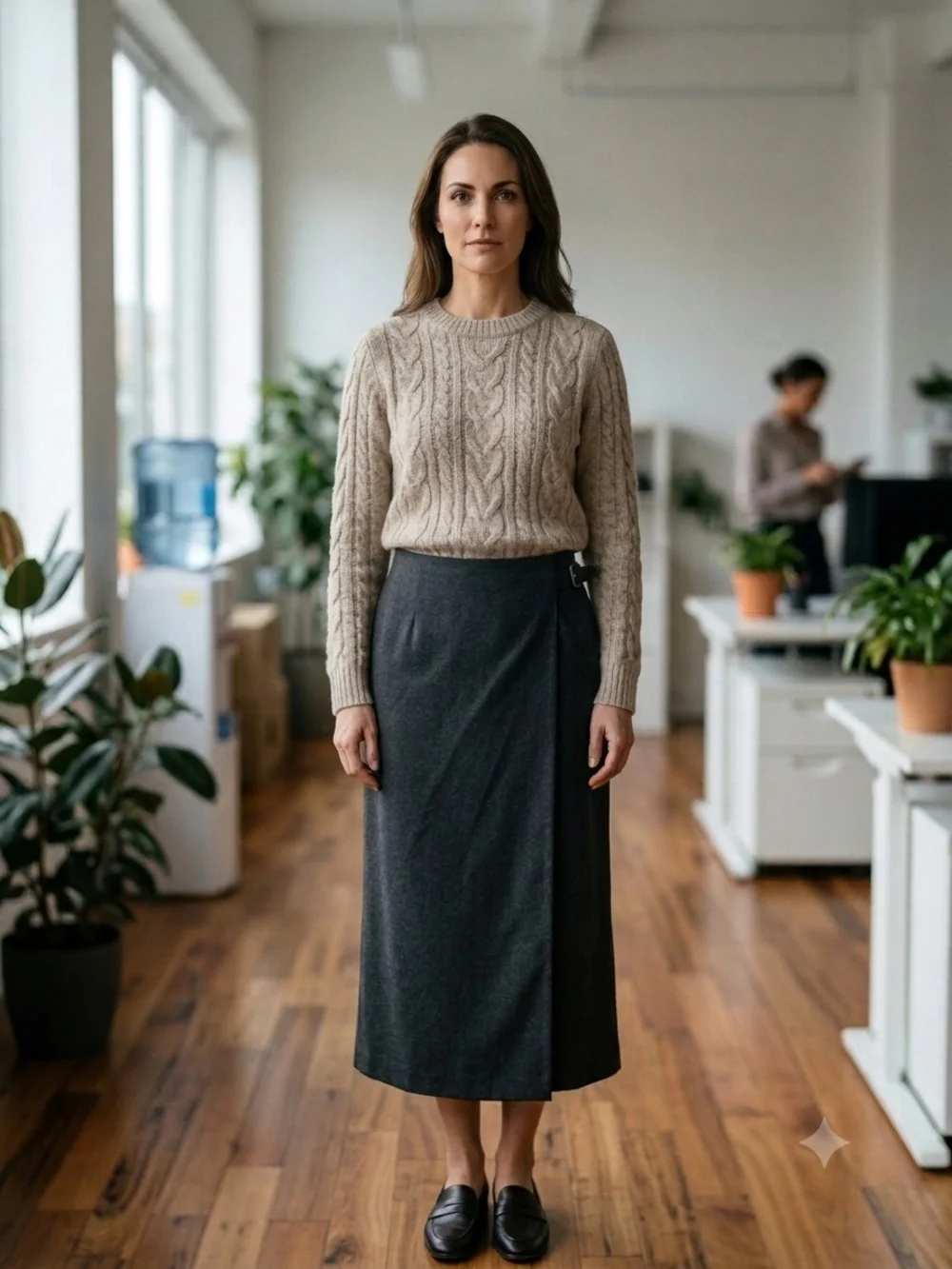 Talbots Petites 14 Gray Wool Twill Wrap Midi Skirt Buckle Lined